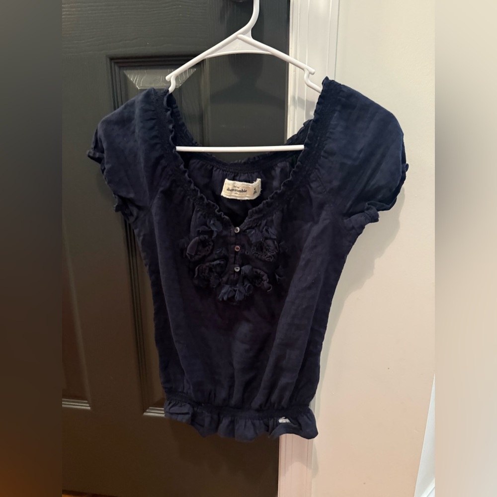 Abercrombie Vintage Y2K Navy Ruffled Top - Picture 5 of 5